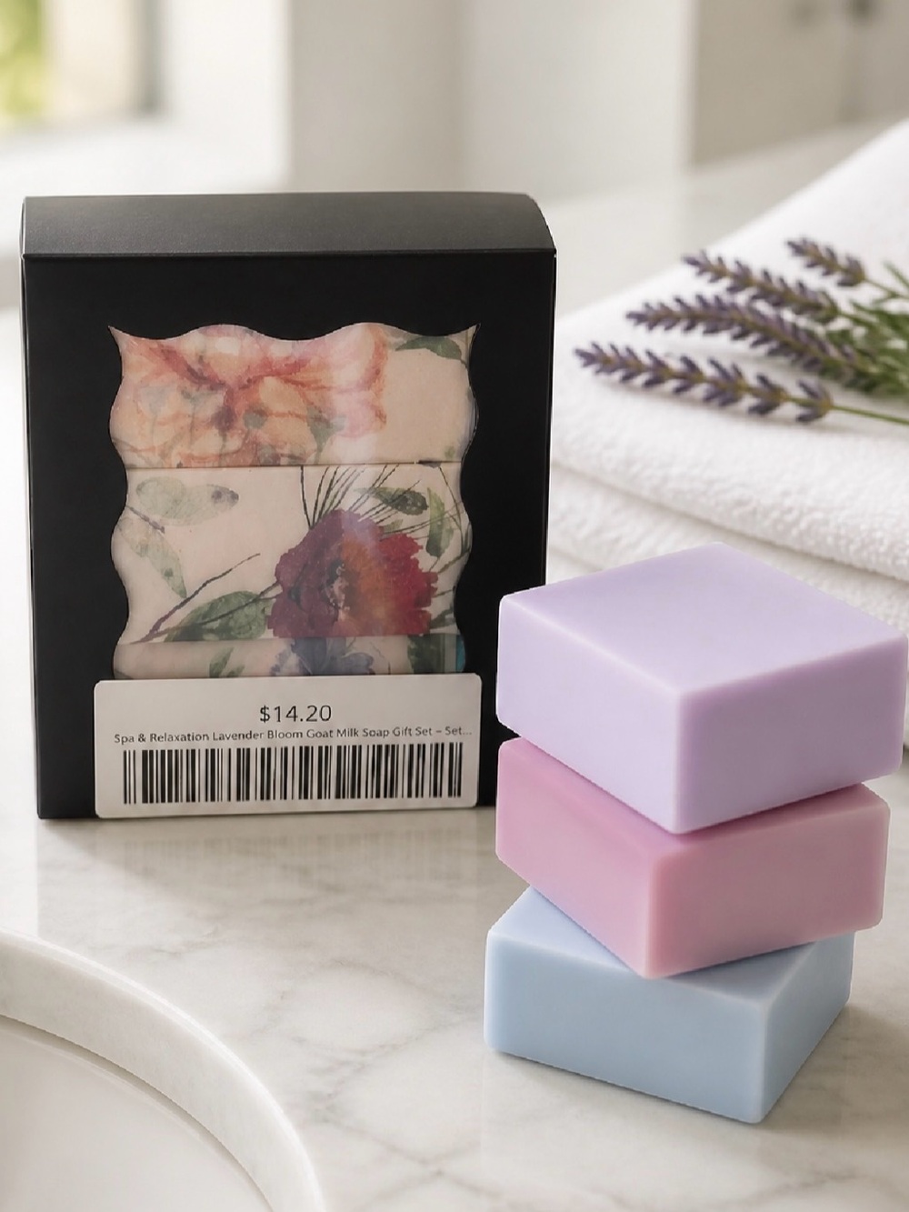 Spa & Relaxation Lavender Bloom Goat Milk Soap Gift Box Set 3 pcs Fragrance Soap